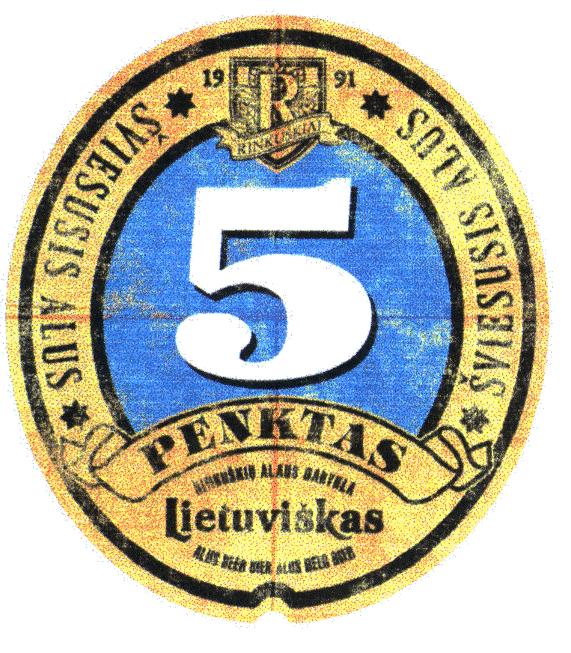 Prekės ženklas: 5 PENKTAS Lietuviškas ŠVIESUSIS ALUS